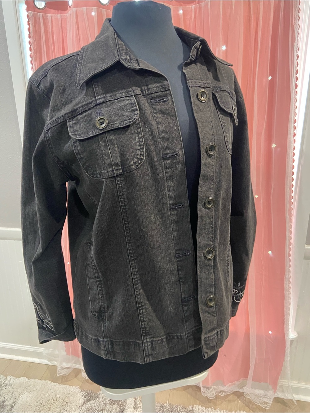 Erika Black Button-Front Denim Jacket size M